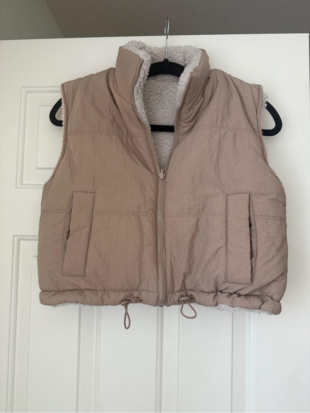 Beige Sherpa-Lined Quilted Puffer Vest